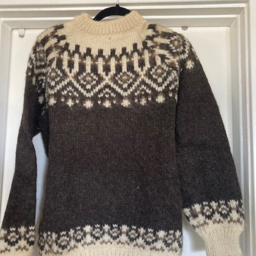 New, never worn, 100% Stobi natural wool ski sweater.